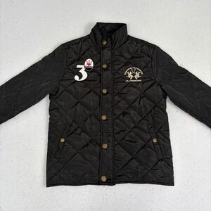 Quilted Jacket La Martina Maserati Black Snap Front Diamond Stitch Coat M Luxury